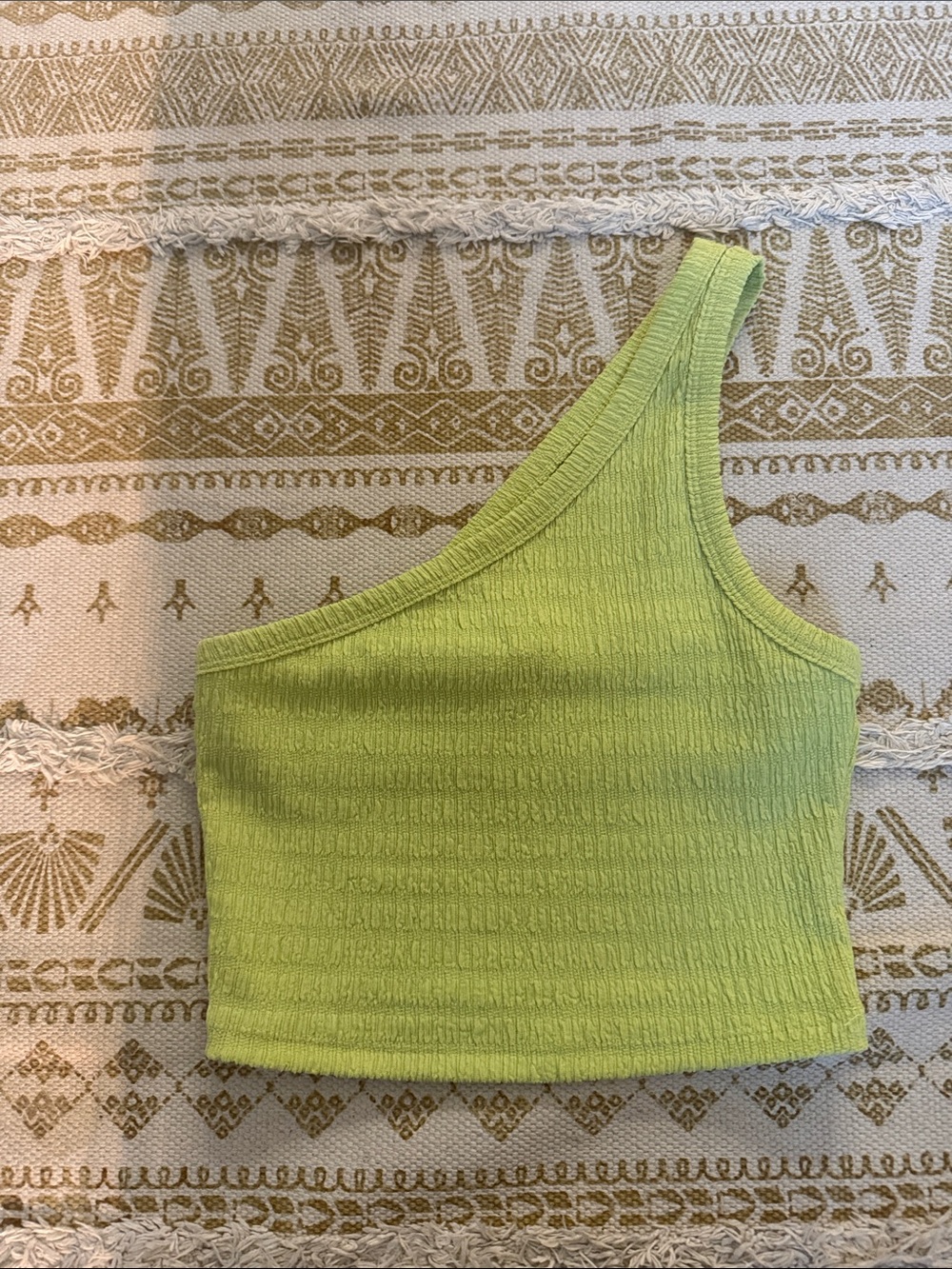 American Eagle Outfitters One-Shoulder Lime Ribbed Crop Top
